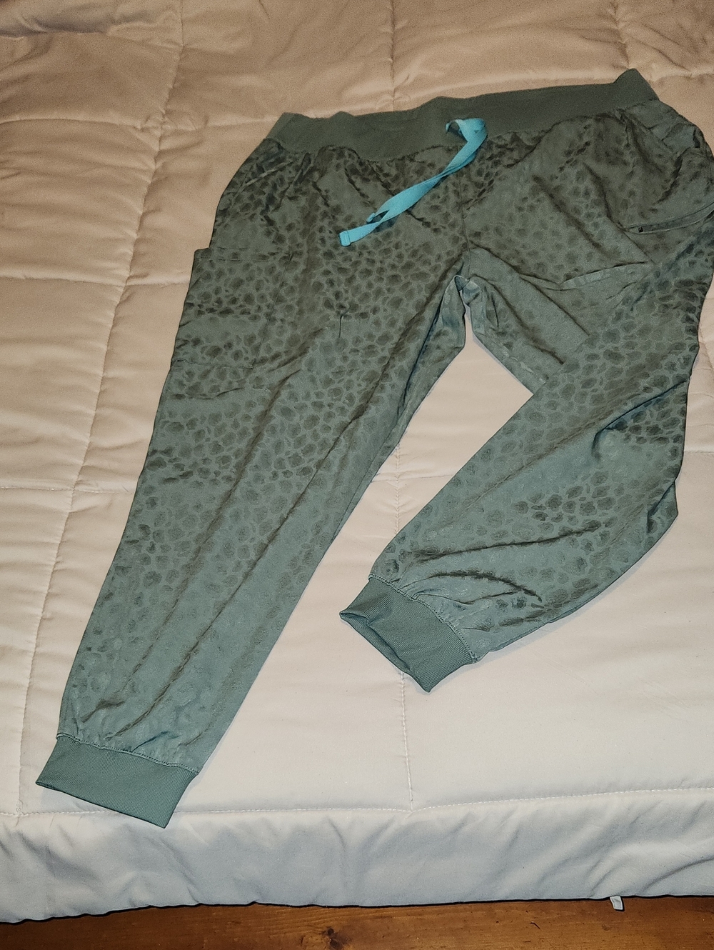 Women's Sage Green Leopard-Print Jogger Pants with Drawstring